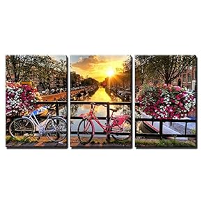 Beautiful Sunrise Over Amsterdam The Netherlands with Flowers...