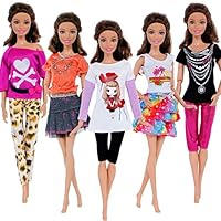 BJDBUS 5 Sets Colorful Outfit Short Sleeves Shirt Vest Blouse Pants Denim Skirt Fashion Clothes for 11.5 Inch Girl Doll Dressing Up Accessories