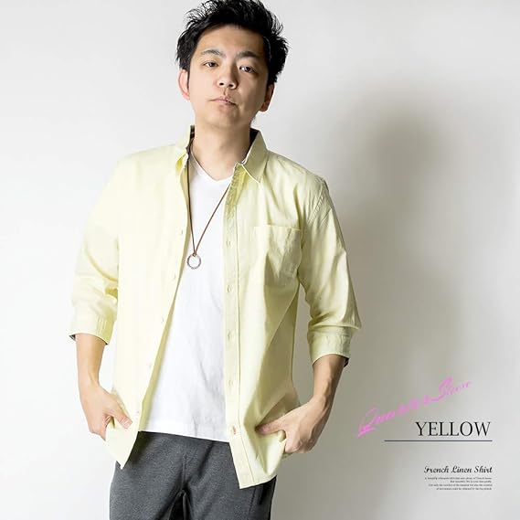 Amazon ジェネレス 選べる袖丈 リネン 麻 シャツ 半袖 ７分袖 長袖 Xl 7分袖 イエロー シャツ 通販