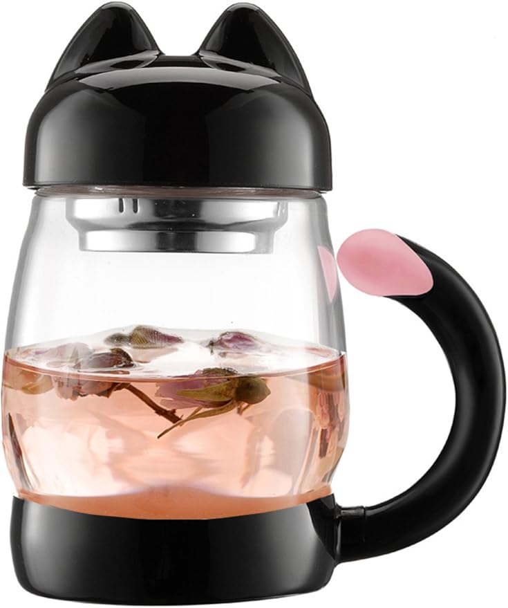 BZY1 Cute Cat Mug with Tea Strainer (420 ml/ 14 oz) Portable Heat