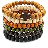 Aijewelop 6-Piece Stack, Cross Bangle Wooden Bead Bracelet Set - Beaded Bracelets for Women Men 8mm Round Beaded Stretch Bracelets Unisex Yoga Bracelet