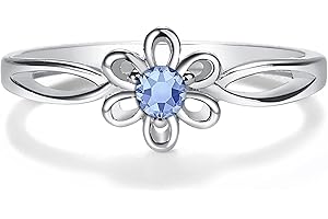 Precious Pieces Sterling Silver Simulated Birthstone Baby Ring with Flower for Little Girls