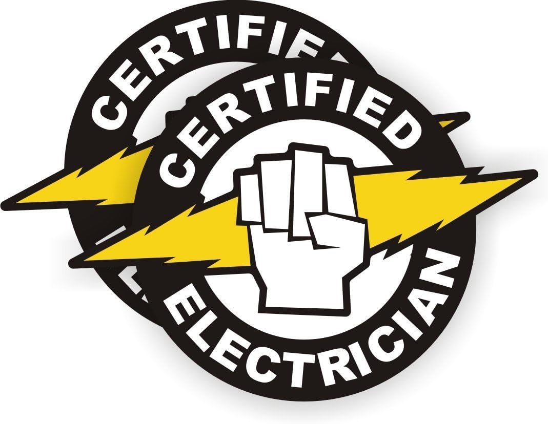 Certified Electrician w/BOLT (2 PACK) Full Color Printed Sticker by StickerDad® (size: 2" color: BLACK/WHITE/YELLOW) for Hard Hat, Helmet, Windows, Walls, Bumpers, Laptop, Lockers, etc.