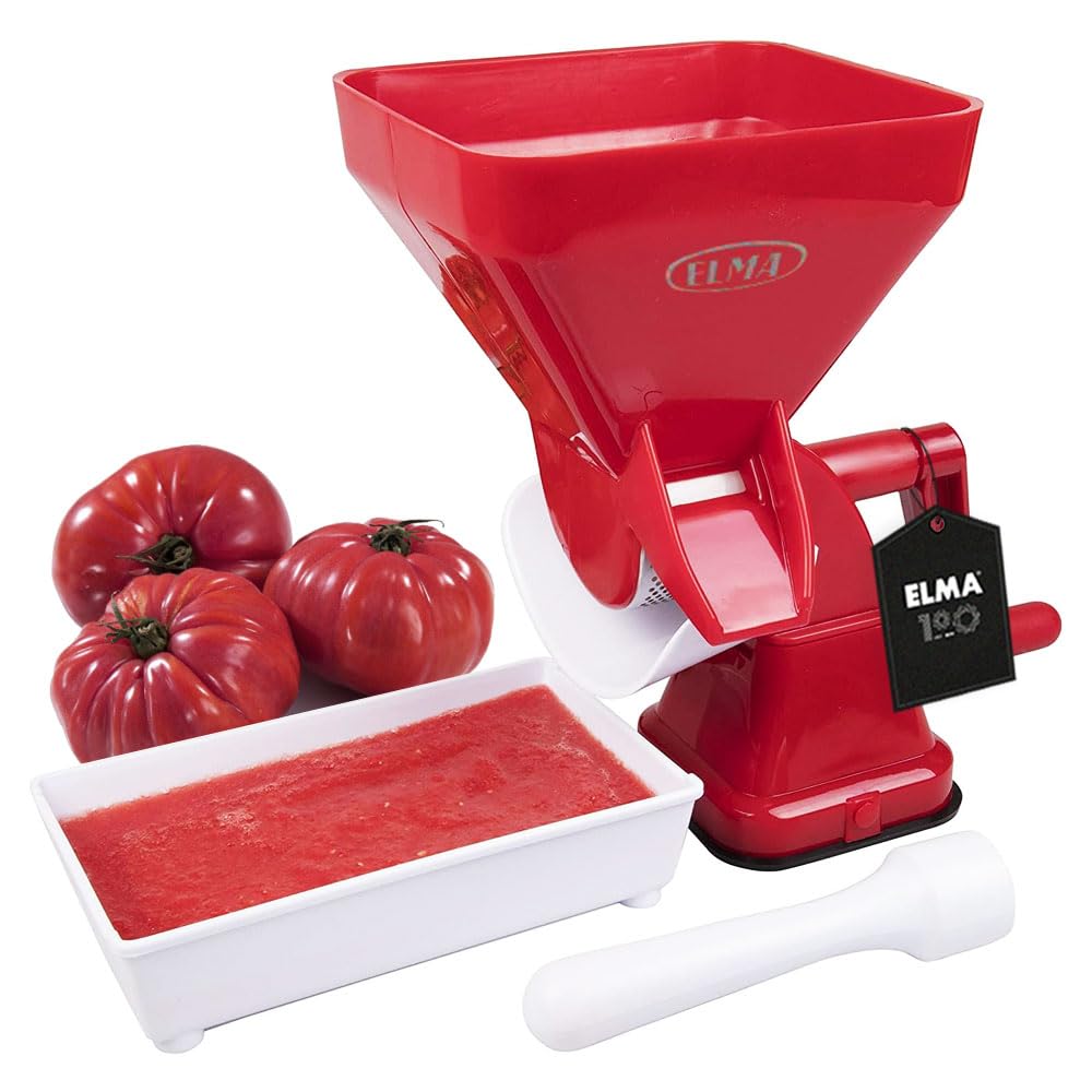 Tomato Strainer Machine with Accessories Included to Crush Tomato | Stainless Steel Grille and Suction Cup Fastening | Red