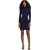 Donna Morgan Womens Long Sleeve Mock Neck Gathered Mini Dress