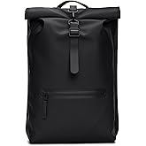 RAINS Rolltop Rucksack Large - Waterproof Rolltop Backpack Water Resistant Commuter Travel Pack Urban Minimalist (Black, Regular)