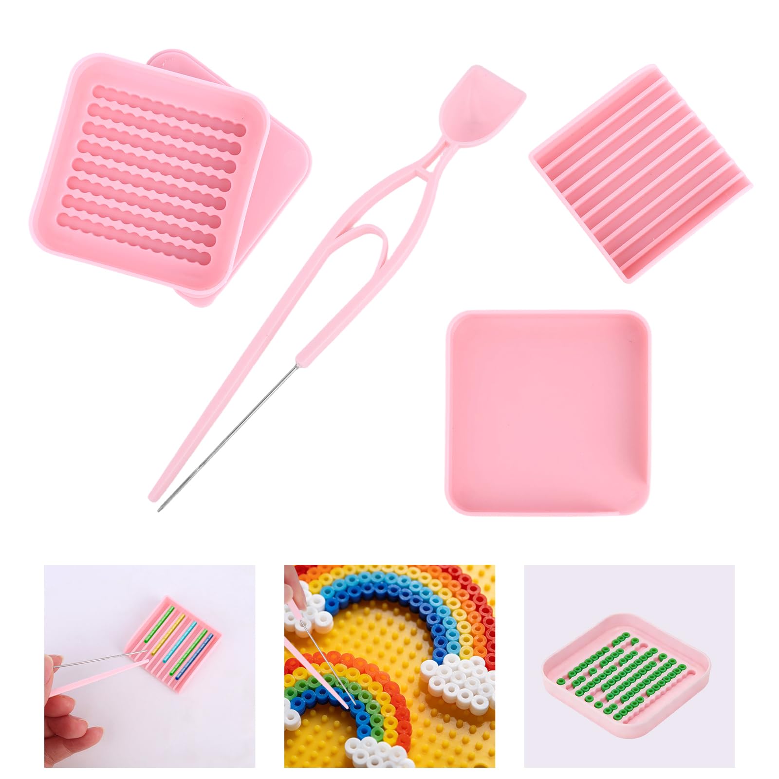 5pcs 2.6mm/0.1in Fuse Bead Tools Set with Single Needle Tweezers Aligner Tray & Sorting Tray, Efficient Iron Bead Picking & Sorting Kit for DIY Crafts Art Enthusiasts