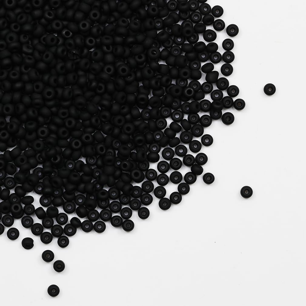 Tibaoffy Matte Black Beads Size 6/0 Crafts Glass Seed Beads 4mm for Jewelry Making (Total About 100g About 1200pcs)