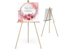 abitcha Art Easel Wooden Stand - 63" Tripod Display Artist Wood Easel - Adjustable Floor Stand for Wedding Welcome Sign, Painting, Drawing Board, Display Show - Natural