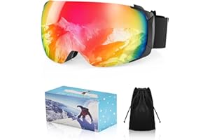 Coolpub Ski/Snowboard Goggles for Men Women, Frameless OTG Magnetic Flip up HD Lens Anti Fog UV400 Snow Snowboarding Goggles