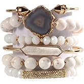 Yomisa 5PCS 6PCS Natural Boho Beaded Bracelets/Bangle for Women Men,Healing Turquoise Jasper Agate Crystal Gemstone Stone Chakra Multilayer Wrap Bohemian Handmade Jewelry Beads Stretch Bracelet Set