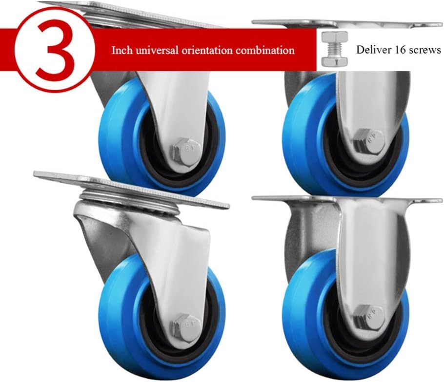 MY1MEY Furniture 3" blue Heavy Duty Caster Wheel Without Brake Steel Swivel Double Ball Bearing, Pack of 4 Total 400KG - 75mm Top Plate Premium Commercial Grade Non-Marking Caster for Trolley Table F