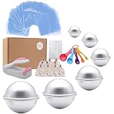 Bath Bomb Mold Set 228 Pieces - 200 Packs Shrink Wrap Bags,12 Pieces of DIY Metal Mould,Spoons,Gift Bags,Mini Heat Sealer (In