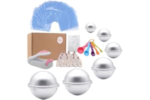 Bath Bomb Mold Set 228 Pieces - 200 Packs Shrink Wrap Bags,12 Pieces of DIY Metal Mould,Spoons,Gift Bags,Mini Heat Sealer (In