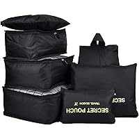 7Pcs Travel Bags Clothes Packing Cube Luggage Organizer with Shoes Bag(Black)