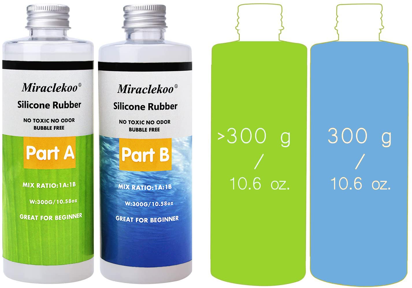 Miraclekoo Silicone Mold Making Kit Liquid Silicone Rubber 15A Platinum Silicone Translucent Mold Making Silicone for Resin Molds, Resin Casting, Silicone Molds (21.16 oz)