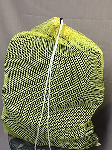 Yellow Mesh Laundry Net Bag Size 18 x 30 Draw Cord &amp; Spring Lock. Made in USA