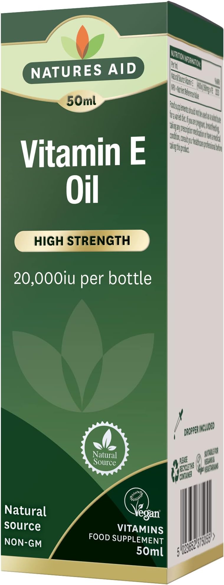 Natures Aid Vitamin E Oil 20,000iu 50ml – Vegan & Non-GMO Skin Care