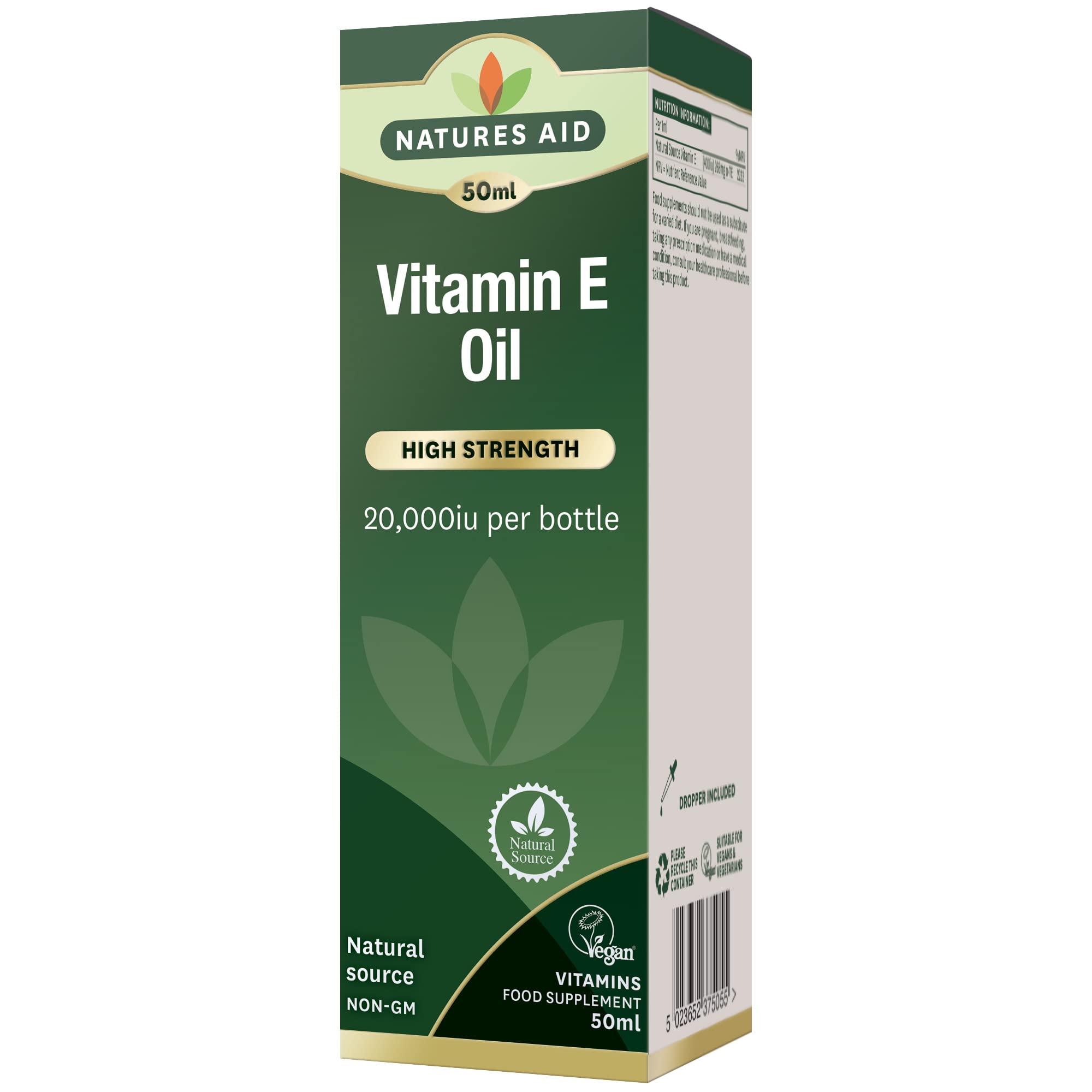 Natures Aid Vitamin E Oil 20,000iu 50ml – Natural Source Antioxidant for Skin & Cells – High Strength – Vegan – Non-GMO – Gluten-Free – Supports Healthy Skin Tone & Cardiovascular Health