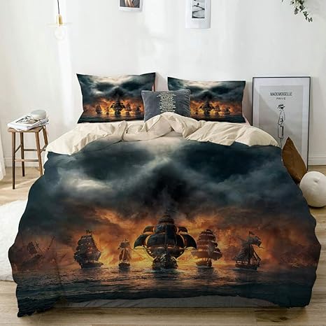Amazon Nikivivi 布団カバー 正面から正面に来る海賊船のホラー3 Dイラスト 寝具カバーセット て柔らかい 豊かな色彩 肌に優しい 北欧風 セミダブル4点セット175 X 210cm 寝具カバーセット オンライン通販