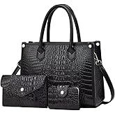 FiveloveTwo Women 3pcs Handbag and Purse Crocodile Pattern Totes Satchel Clutch Wallet Card Holder