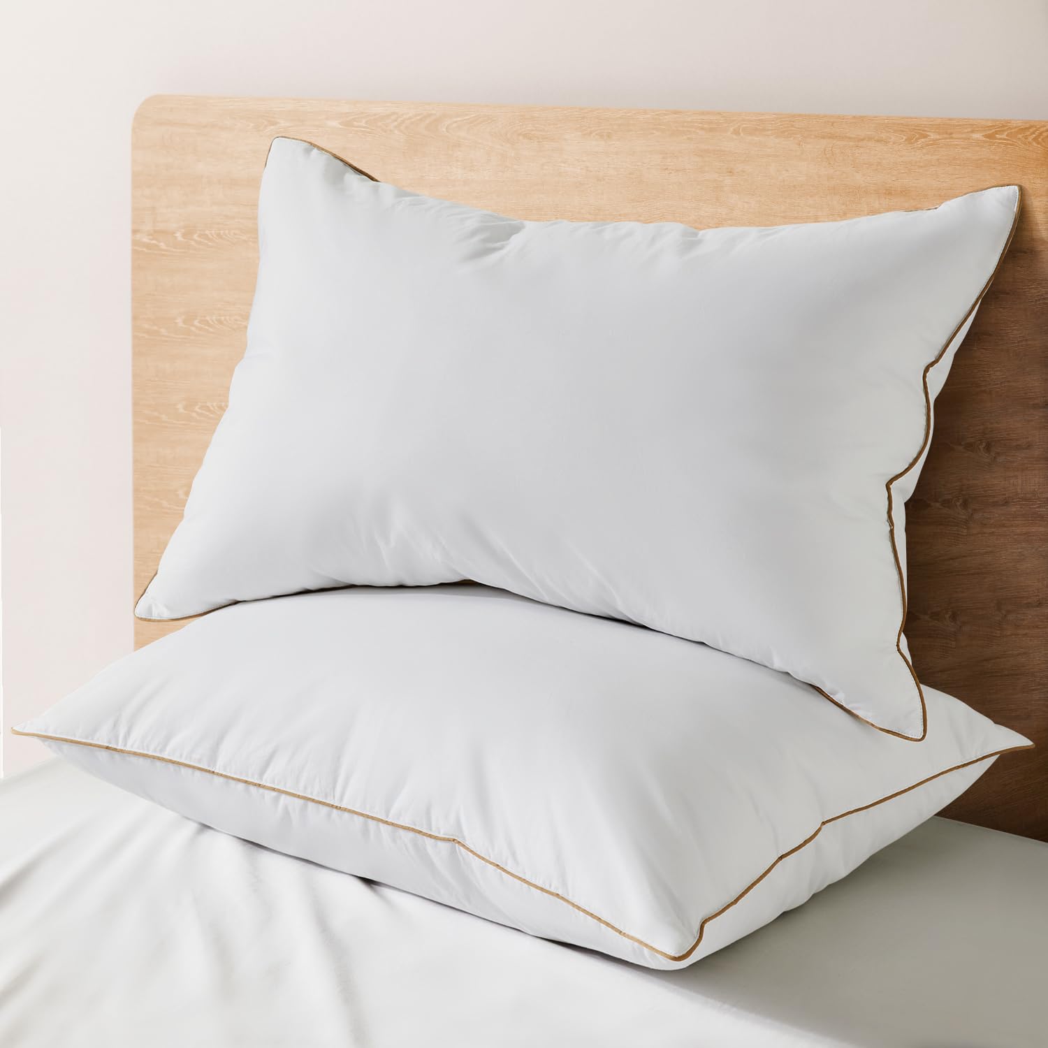 Photo 1 of **reference image**Dreamhood Goose Feather Down Pillows for Sleeping Soft Bed Pillow Standared Size Set of 2 Cooling Down Pillows for Twin Bed Made in USA with 100% Cotton Cover 20 x 26 Inches
