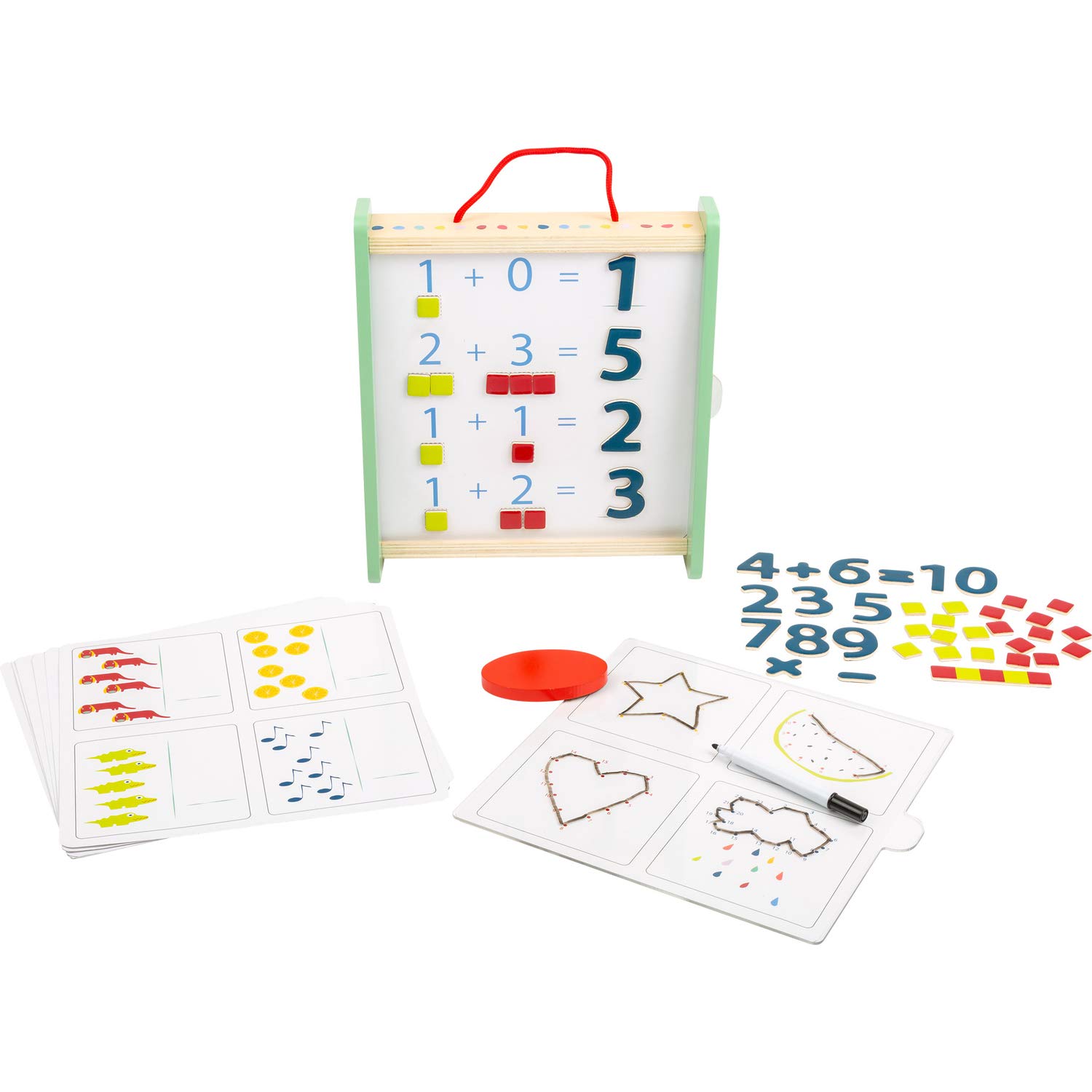 Small Foot 11461 Learning Box Educate made of wood, FSC 100%-certified, learn maths, storage box with straps for transport