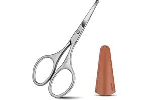 Lobodt 4.1inch round-headed stainless steel small scissors, suitable for trimming facial hair, nose hair, eyebrows, eyelashes, beards, personal care and salon beauty salons (matte silver)