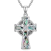 DONGHU 925 Sterling Silver Cross Pendant Necklace for Men Women Abalone Shell Celtic Knot Cross Necklaces Jewelry Gifts