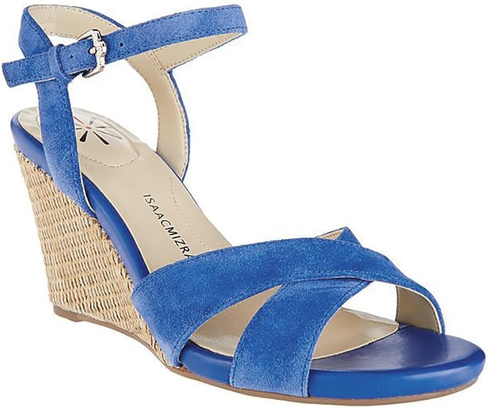 Amazon.com | Isaac Mizrahi Live! Women's Sassy Suede Crossover Wedge Sandals-Blue-10W | Sandals