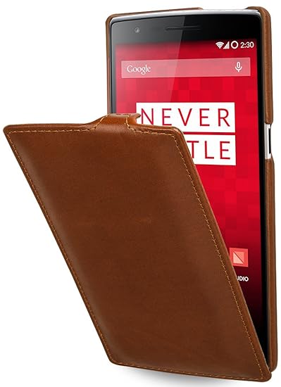 StilGut UltraSlim Case, Tasche aus Leder kompatibel mitOnePlus One, Cognac