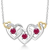 Gem Stone King 925 Silver and 10K Yellow Gold Red Ruby and White Lab Grown Diamond Heart Shape Pendant Necklace For Women (1.11 Cttw, with 18 Inch Chain)