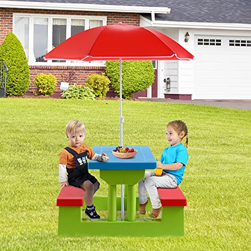 Costzon Kids Picnic Table, Indoor & Outdoor Plastic Table and Bench
