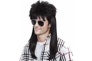 ColorGround Long Straight Black 80's Mullet Rocker Style Wig for Men