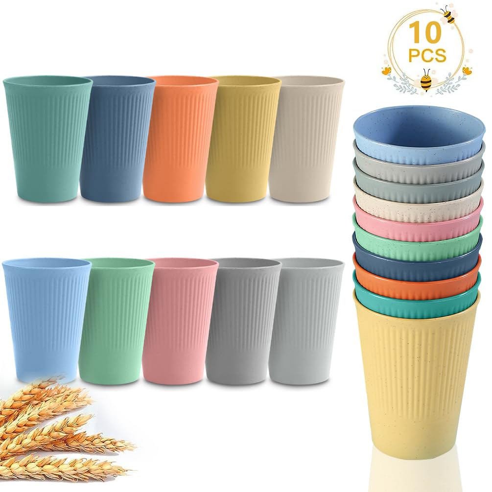 10 Colour Unbreakable Plastic Drinking Cups 350ml Reusable Tumblers Coffee Mug 10 Pack Stackable Beaker for Adults Kids Party Picnic BBQ Camping Cold Hot Drinks Microwave Dishwasher Fridge Safe