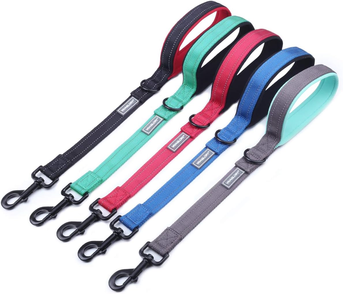 VIVAGLORY Short Dog Lead Closerok Traffic Leash for Dog with Soft Padded Handle for Training & Walking, 46cm, Grey