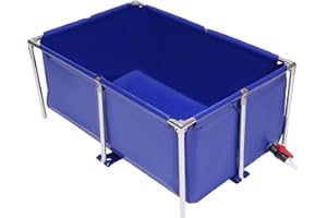 DEROANKE Canvas Fish Pond, Canvas Small Above Ground Pond, Foldable Water Storage Pond, Portable Koi Breeding Pond with Stainless Steel Tubes and Drain Valve, Large Aquaculture Pool, Koi Pond, Goldfish Tan