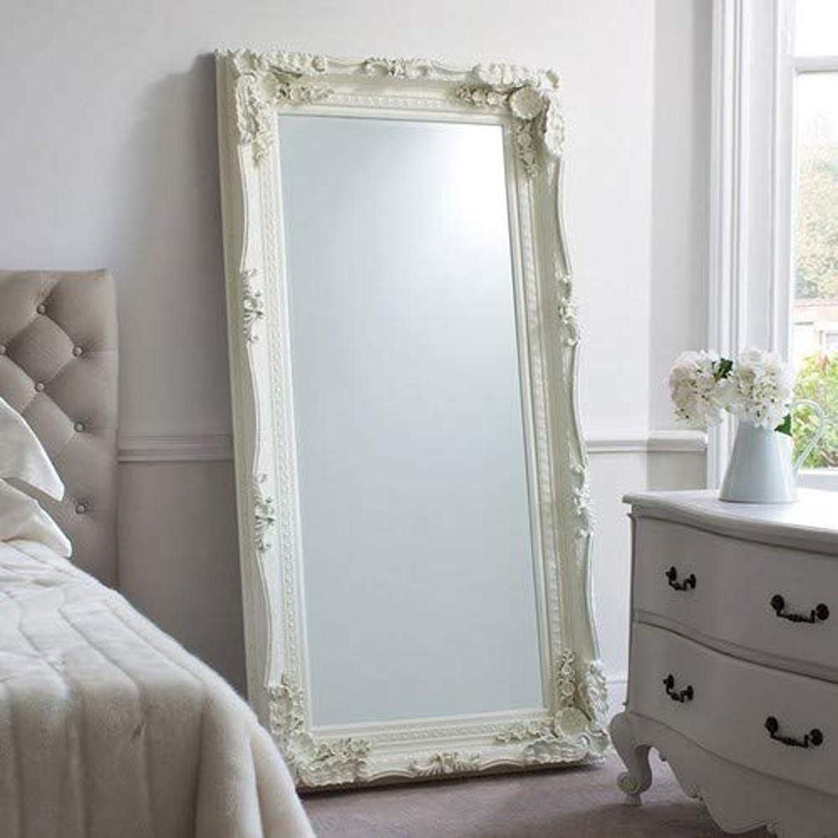 Barcelona Trading Carved Louis Large Cream Ornate French Frame Leaner/Wall Mirror-35in x 69in,Beige