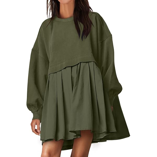 slim fit dress slacks Marcella Elba Long Sleeve Sweatshirt Dress in Olive | Women's Size Medium | Midweight French Terry