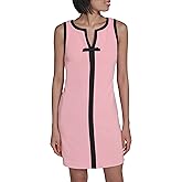 Karl Lagerfeld Womens Sleeveless Split Neck Contrast Trim A-line Mini Dress with Bow Detail