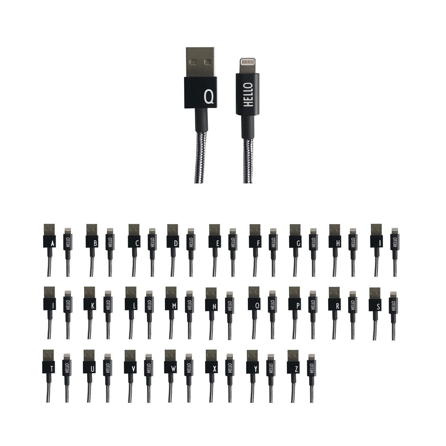 Design Letters MyCable Compatible for iPhone 1 Meter (A-Z) | USB C Cable CE Certified, RoHS & REACH Compliant | USB 2.0 Cable Type C Charger | Nylon braided USB C Charging Cable | Personal Cable Black