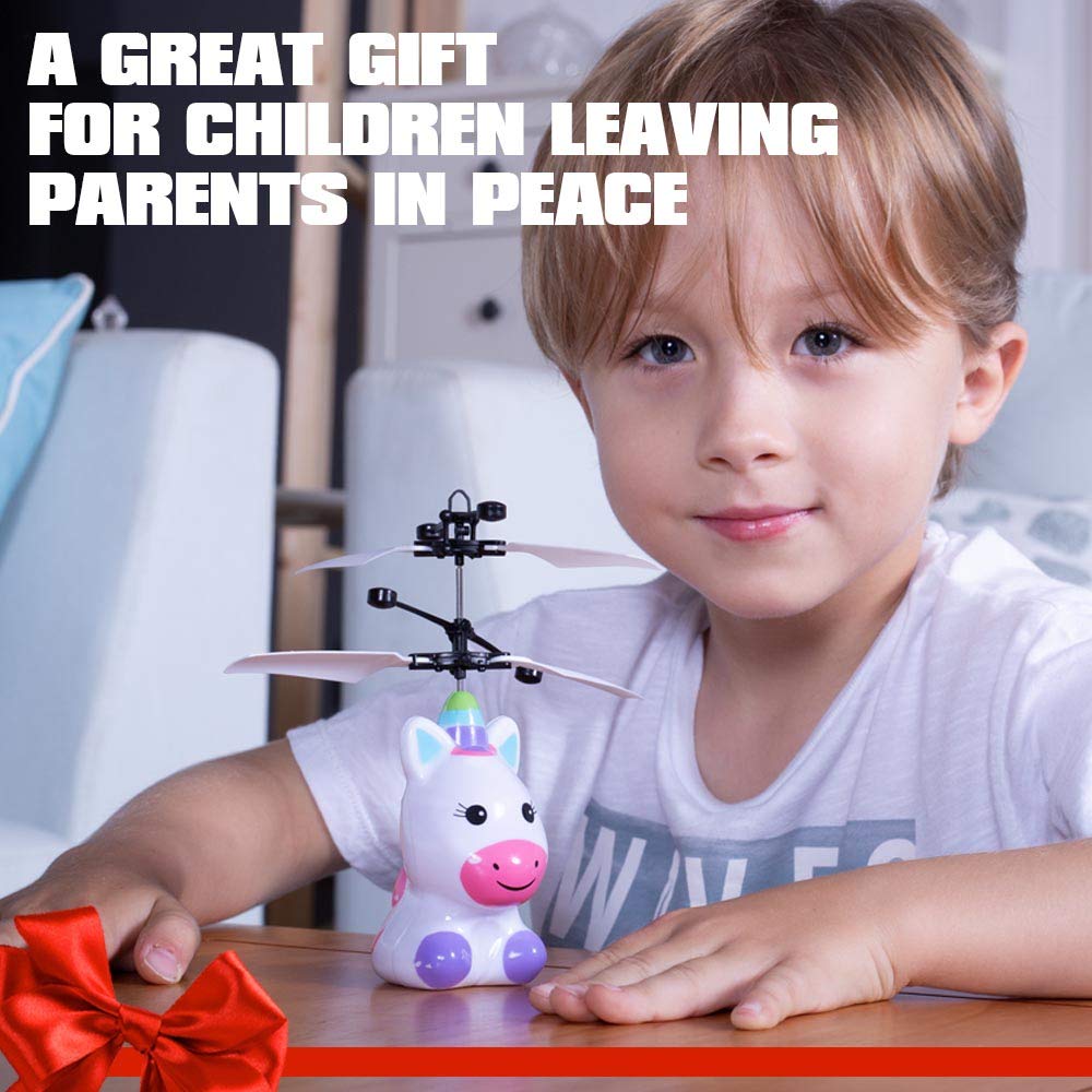 RC Helicopter Rechargeable Mini LED Light Up Infrared Induction Drone Flying Toys - Unicorn RC Toy Drone for Kids Boys Girls Indoor Games by PALA PERRA