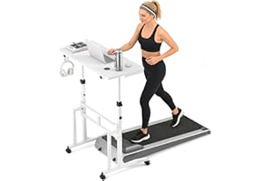 ikkle Small Standing Desk with Wheels, 34 Inch Mobile Stand Up Desk Adjustable Height, Portable Bike Trainer Desk for Walking
