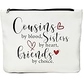 JIUWEIHU Cousin Gifts for Women, Cousin Birthday Gift Cousins by Blood, Sisters by Heart, Friends by Choice hanksgiving Christmas Graduation Wedding Gifts for Women, Girls, Her Cousin Makeup Bag