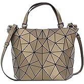 Kbinter Geometric Luminous Purses and Handbags Shard Lattice Eco-Friendly Artificial Leather Rainbow Holographic Purse, Brown, Large