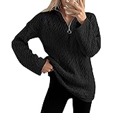 Imily Bela Womens Cable Knit Half Zip Sweater V Neck Collared Fall Trendy Oversized Long Sleeve Pullover Tops