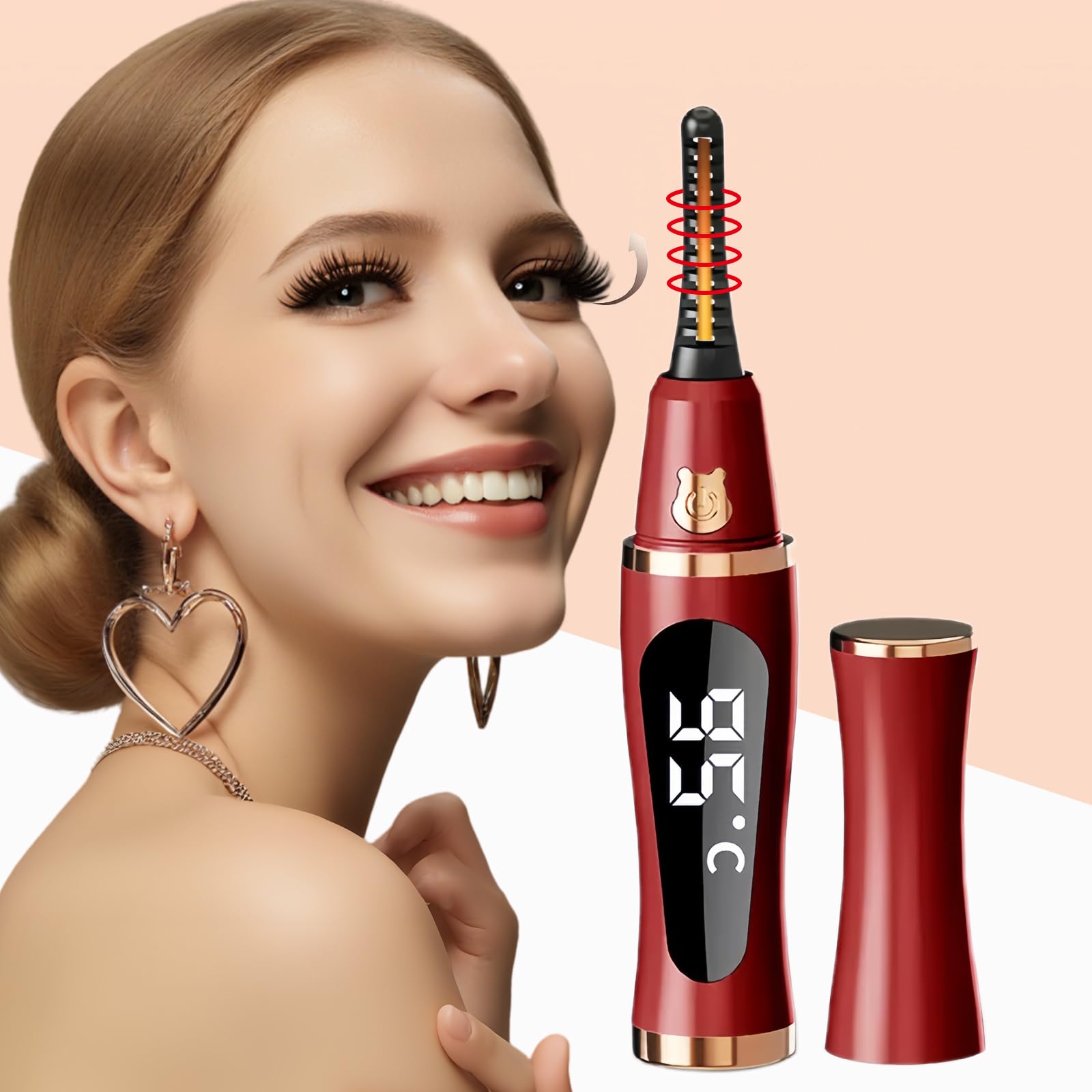 Photo 1 of 2025 Upgraded Heated Eyelash Curler – Fast 5s Heat-Up, USB Rechargeable Electric Eyelash Curler, 3 Temperature Modes, Perfect Gift for Women (Red)