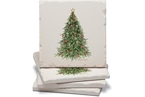 COUNTERART Thirstystone O' Christmas Tree 4 Pack Tumbled Tile Stone Coasters with Protective Cork Backing 4" Square Manufactured in The USA