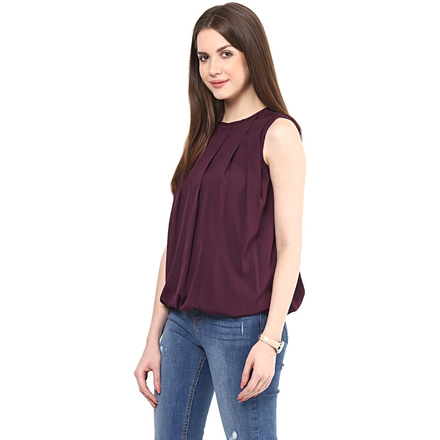 rare women's burgundy georgette blouson top (ep1310)