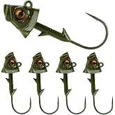 Reaction Tackle Tungsten Fish Head Jig Heads, Realistic 3D Eye Swimbait Jig Heads with Bait Keeper for Bass and Walleye, Freshwater and Saltwater Fishing (5-Pack)